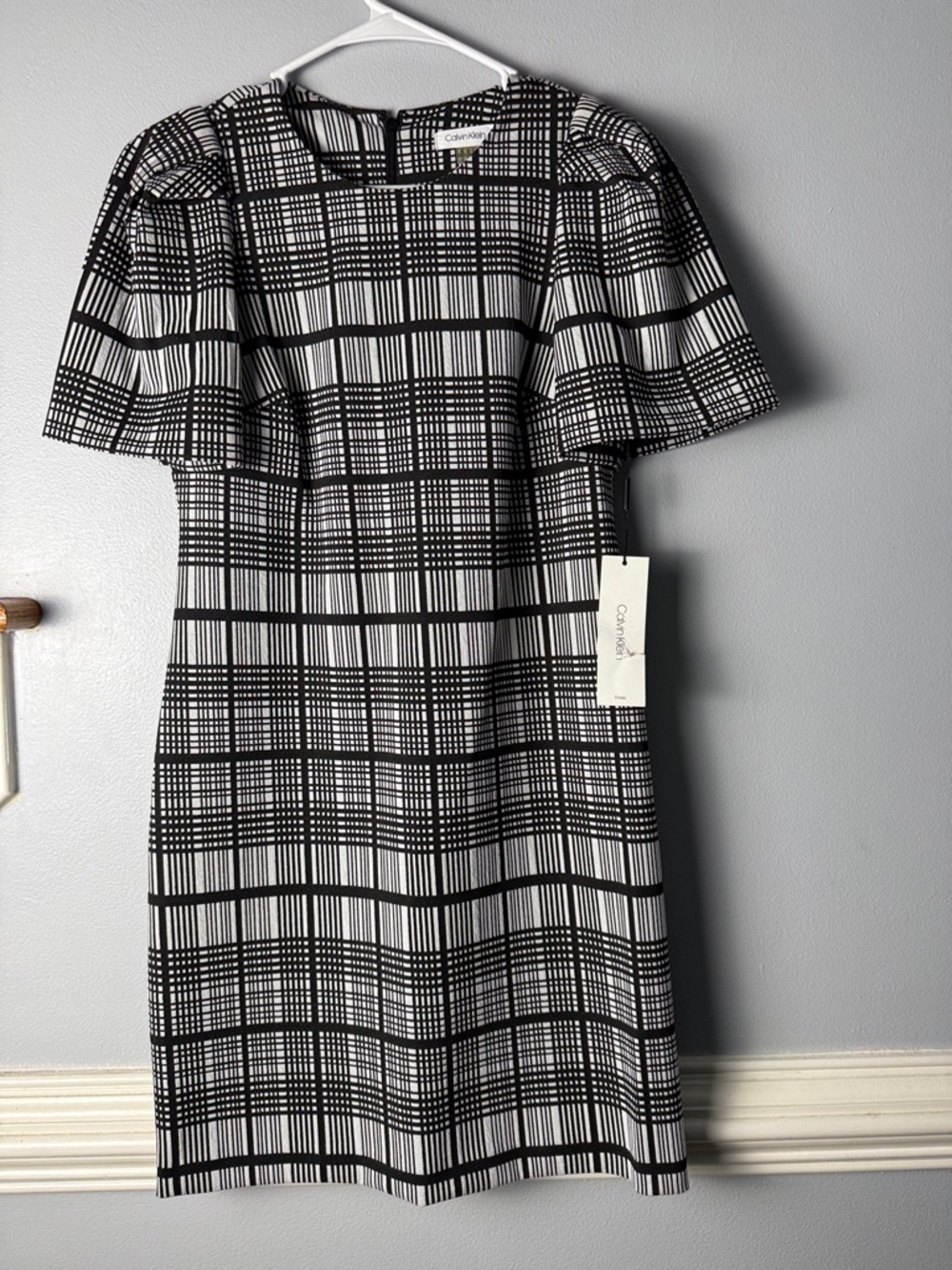 Calvin Klein Black & White Grid-Print Midi Dress